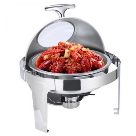 6L Round Chafing Stainless Steel Food Warmer with Glass Roll Top