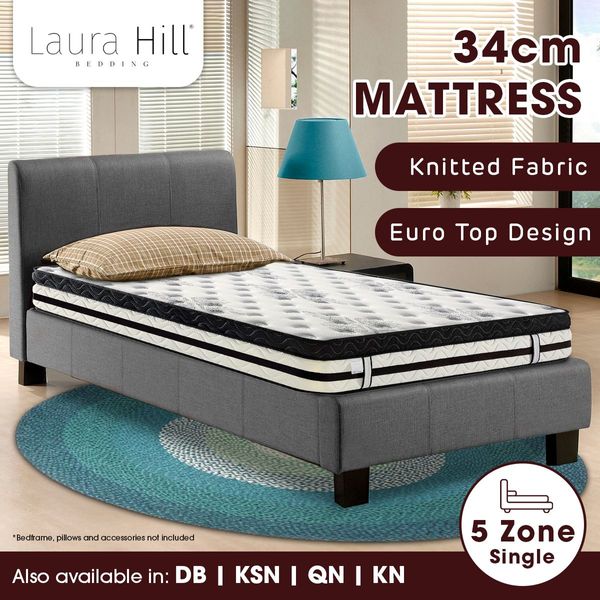 Laura Hill Single Mattress  with Euro Top - 34cm