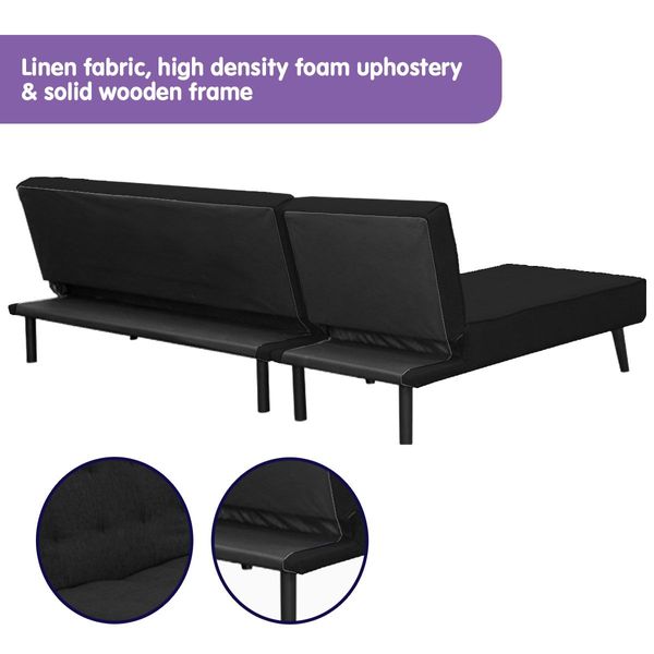 Sarantino 3-Seater Corner Sofa Bed Lounge Chaise Couch - Black