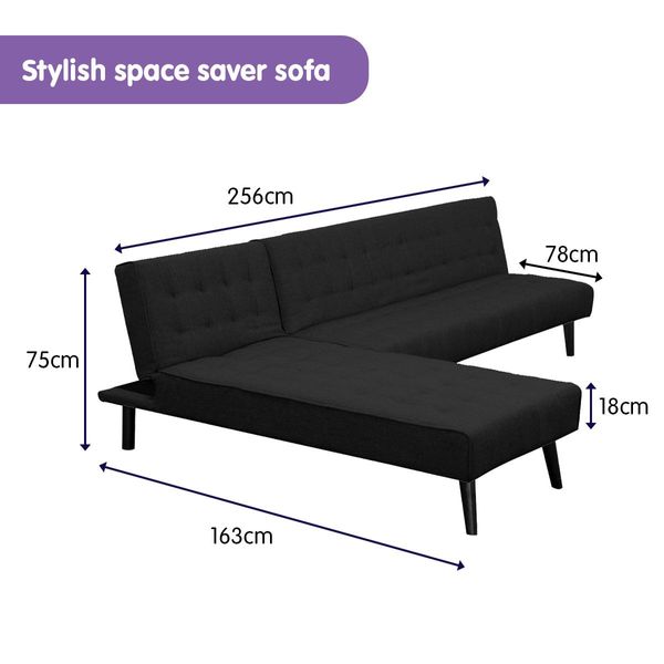 Sarantino 3-Seater Corner Sofa Bed Lounge Chaise Couch - Black