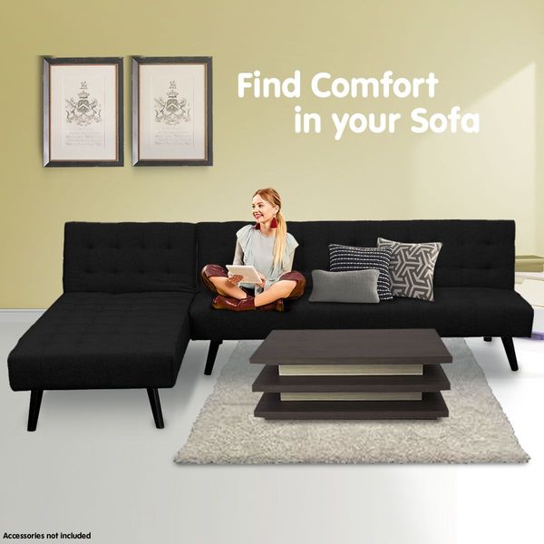 Sarantino 3-Seater Corner Sofa Bed Lounge Chaise Couch - Black