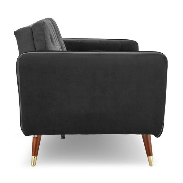 Sarantino Faux Velvet Sofa Bed Couch Lounge Suite Futon Black