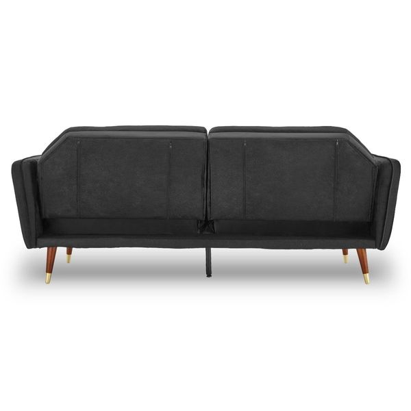 Sarantino Faux Velvet Sofa Bed Couch Lounge Suite Futon Black