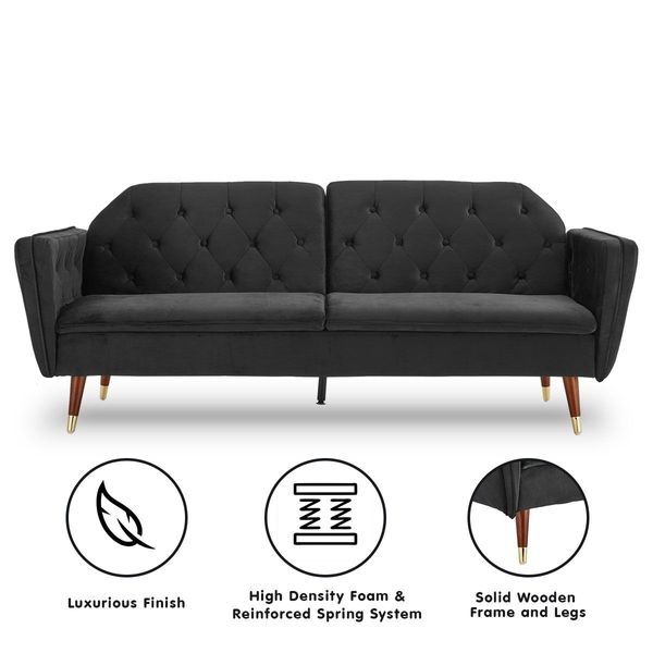 Sarantino Faux Velvet Sofa Bed Couch Lounge Suite Futon Black