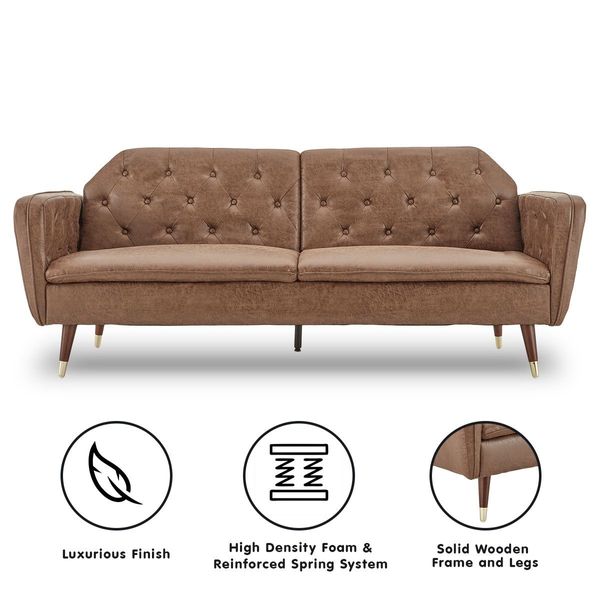 Sarantino Faux Leather Sofa Bed Couch Furniture Lounge Seat Brown