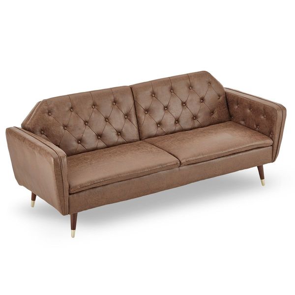 Sarantino Faux Leather Sofa Bed Couch Furniture Lounge Seat Brown