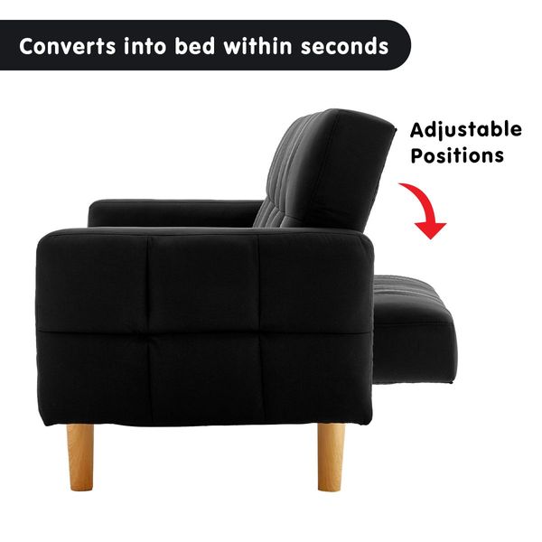 Sarantino 3 Seater Linen Fabric Sofa Bed Couch Armrest Futon Black