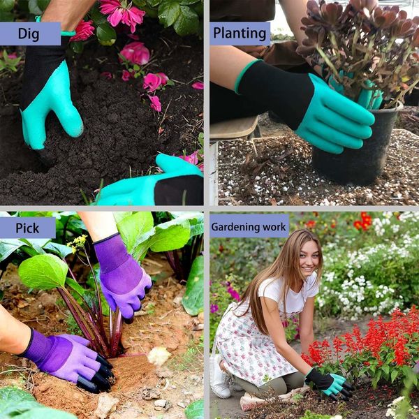 2 Pairs Gardening Gloves,1 pair with digging claws gloves, 1 pair without claws gloves