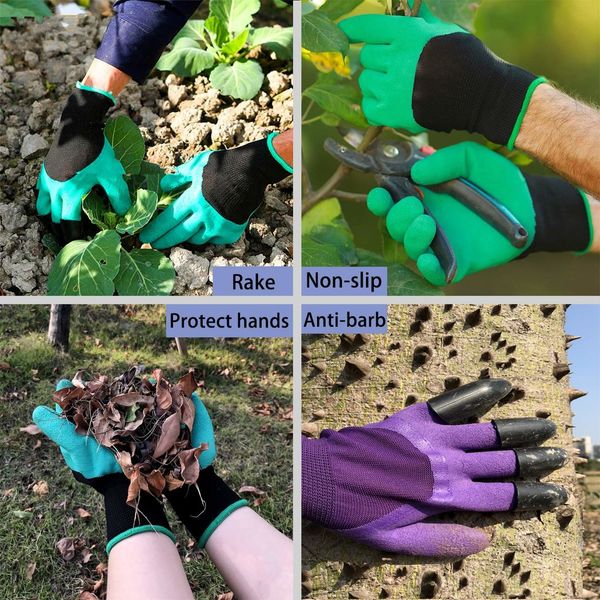 2 Pairs Gardening Gloves,1 pair with digging claws gloves, 1 pair without claws gloves