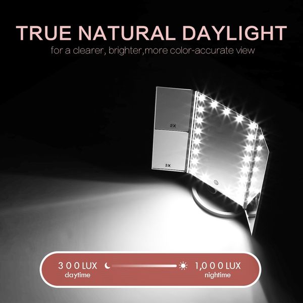 Maxkon Makeup Vanity Mirror with 21 LED Lights 1X/2X/3X Magnification Trifold Mirror