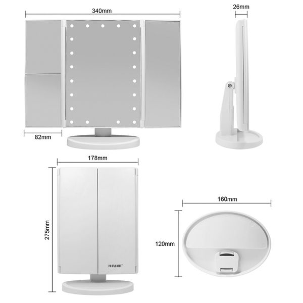 Maxkon Makeup Vanity Mirror with 21 LED Lights 1X/2X/3X Magnification Trifold Mirror