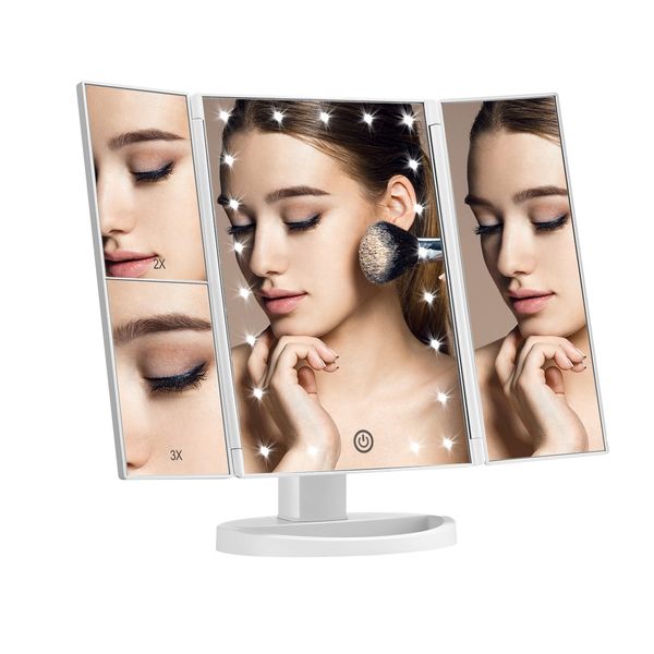 Maxkon Makeup Vanity Mirror with 21 LED Lights 1X/2X/3X Magnification Trifold Mirror