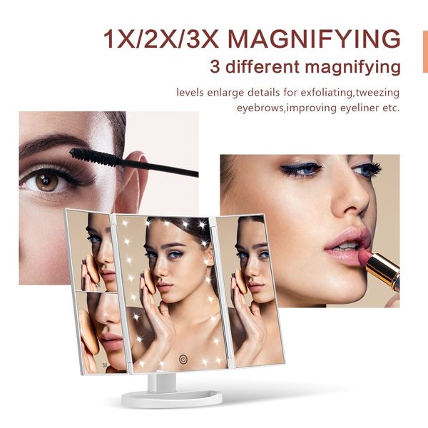 Maxkon Makeup Vanity Mirror with 21 LED Lights 1X/2X/3X Magnification Trifold Mirror