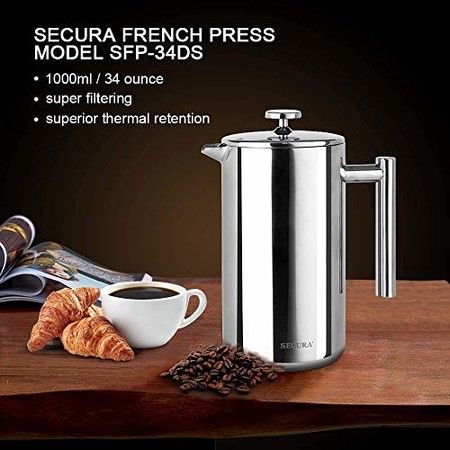 French Press 304 Stainless Steel Plunger Coffee Tea Maker 350ML