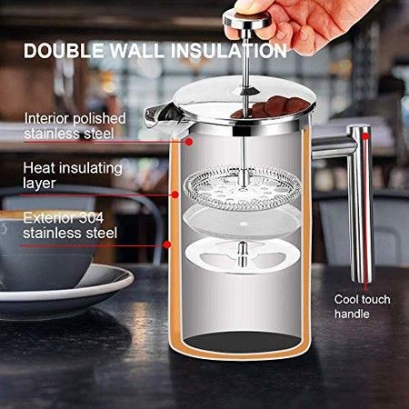 French Press 304 Stainless Steel Plunger Coffee Tea Maker 350ML