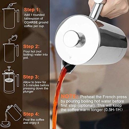 French Press 304 Stainless Steel Plunger Coffee Tea Maker 350ML