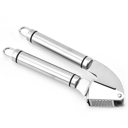 Garlic Press. Stainless Steel Mincer & Crusher With Silicone Roller Peeler. Easy Squeeze, Rust Proof, Dishwasher Safe, Easy Clean