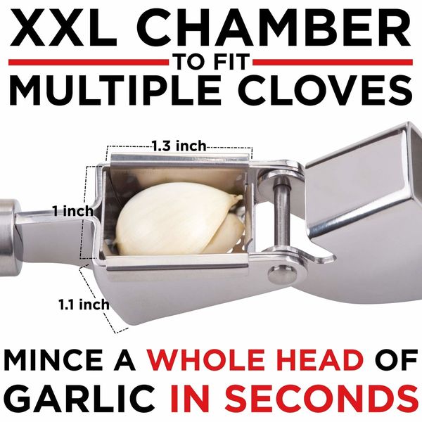 Garlic Press. Stainless Steel Mincer & Crusher With Silicone Roller Peeler. Easy Squeeze, Rust Proof, Dishwasher Safe, Easy Clean