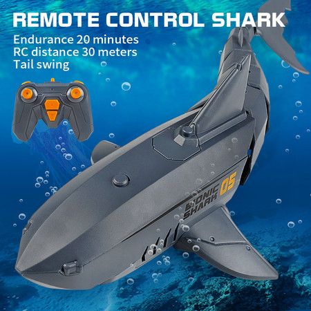 Remote Control Shark Toy with LED Light, Rechargeable Electric Toy RC Shark with 2 Battery Pool Toys for Kids,1:18 Scale 2.4G High Simulation Toy Shark for Swimming Bathroom Shark Pool Toys