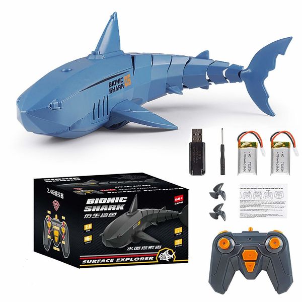 Remote Control Shark Toy with LED Light, Rechargeable Electric Toy RC Shark with 2 Battery Pool Toys for Kids,1:18 Scale 2.4G High Simulation Toy Shark for Swimming Bathroom Shark Pool Toys