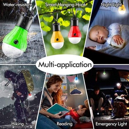 Tent Lamp Portable LED Tent Light 4 Packs Clip Hook Hurricane Emergency Lights LED Camping Light Bulb Camping Tent Lantern Bulb Camping Equipment