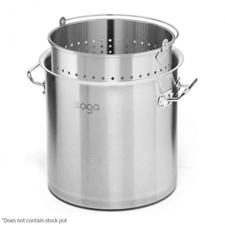 33L 18/10 Stainless Steel Perforated Stockpot Basket Pasta Strainer with Handle