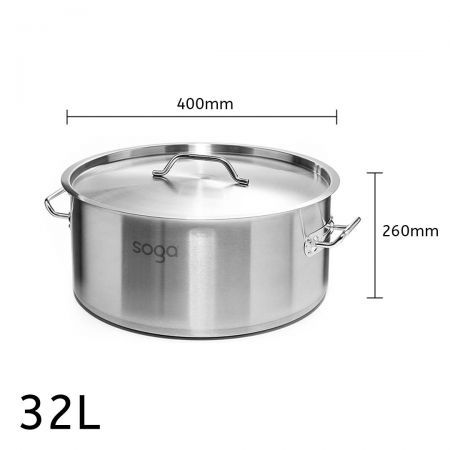 Stock Pot 32L Top Grade Thick Stainless Steel Stockpot 18/10