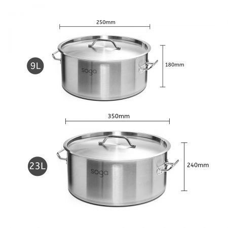 Stock Pot 9L 23L Top Grade Thick Stainless Steel Stockpot 18/10