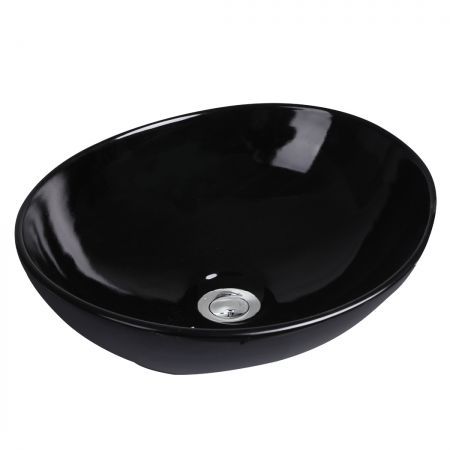 Wash Basin Oval Ceramic Hand Bowl Bathroom Sink Vanity Above Counter Gloss Black