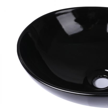 Wash Basin Oval Ceramic Hand Bowl Bathroom Sink Vanity Above Counter Gloss Black