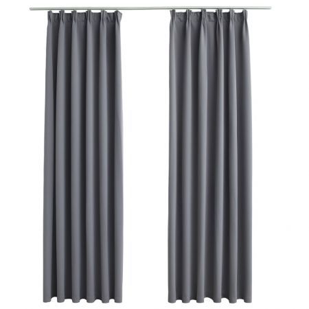 Blackout Curtains with Hooks 2 pcs Grey 140x245 cm