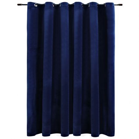 Blackout Curtain with Metal Rings Velvet Dark Blue 290x245 cm