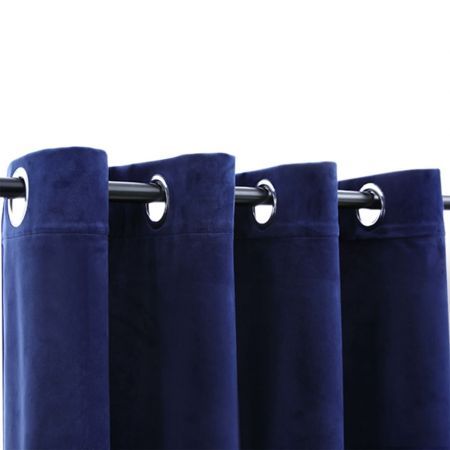 Blackout Curtain with Metal Rings Velvet Dark Blue 290x245 cm