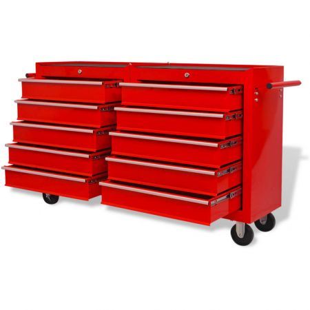 Workshop Tool Trolley with 10 Drawers Size XXL Steel Red