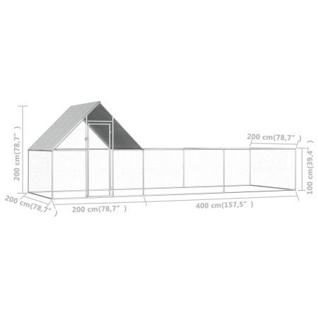 Chicken Coop 6x2x2 m Galvanised Steel