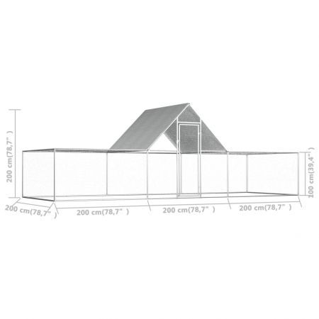 Chicken Coop 6x2x2 m Galvanised Steel