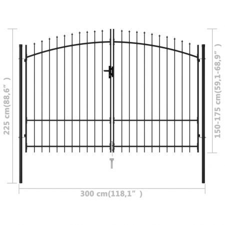 Fence Gate Double Door with Spike Top Steel 3x1.75 m Black