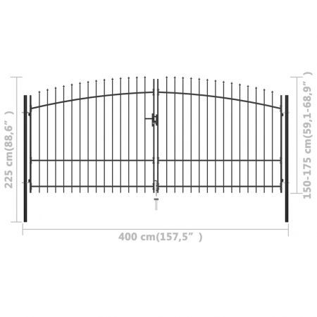 Double Door Fence Gate with Spear Top 400x225 cm