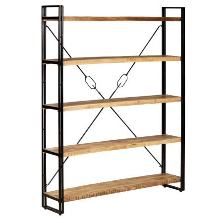 5-Tier Bookcase Solid Mango Wood and Steel 140x30x180 cm