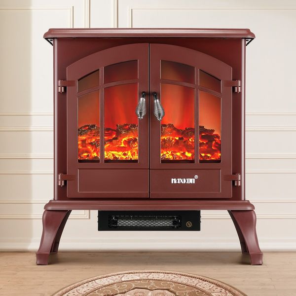 22 Inch 1800W Freestanding Electric Fireplace Stove Realistic LED Flame Effect Thermostat