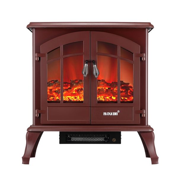 22 Inch 1800W Freestanding Electric Fireplace Stove Realistic LED Flame Effect Thermostat