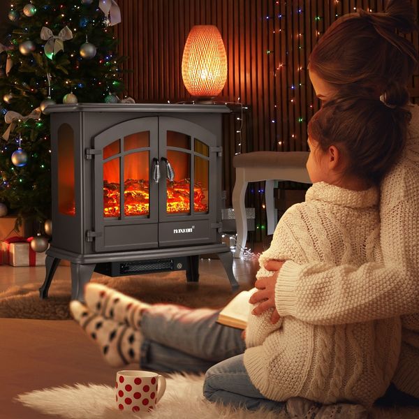 1800W Portable Freestanding 22-inch Electric Fireplace Stove Heater Thermostat 3D Flame Effect