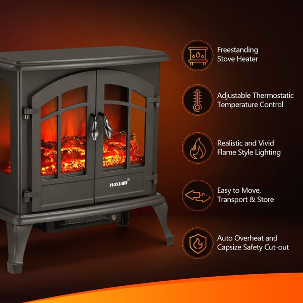 1800W Portable Freestanding 22-inch Electric Fireplace Stove Heater Thermostat 3D Flame Effect