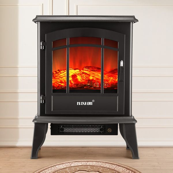 16 Inch Panoramic Electric Fireplace Heater Stove 1800W Portable Flame Thermostat