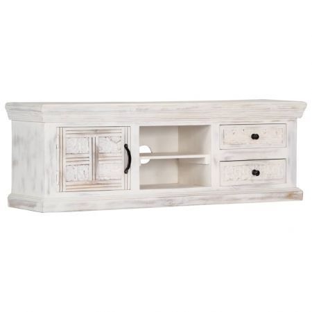 TV Cabinet White 120x30x40 cm Solid Mango Wood