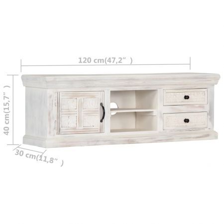 TV Cabinet White 120x30x40 cm Solid Mango Wood