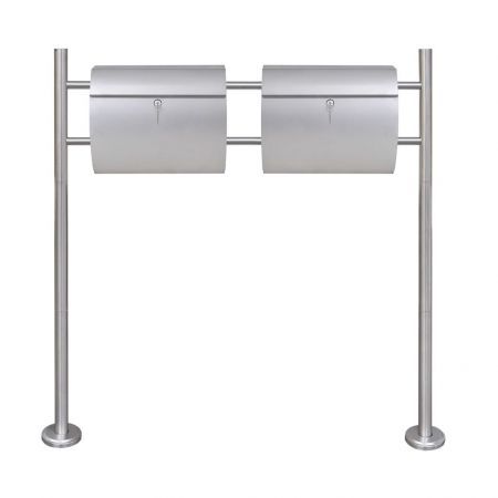 Double Mailbox on Stand Stainless Steel