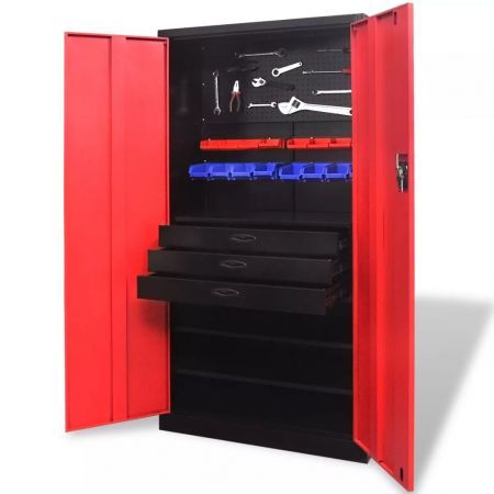 Metal Tool Storage Cabinet with Removable Tool Chest Black-red