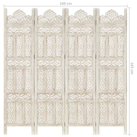 Hand carved 4-Panel Room Divider White 160x165 cm Solid Mango Wood