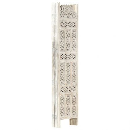 Hand carved 5-Panel Room Divider White 200x165 cm Solid Mango Wood